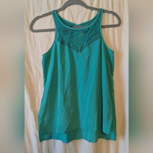 Iz Byer Turquoise Lace Accent Tank Top